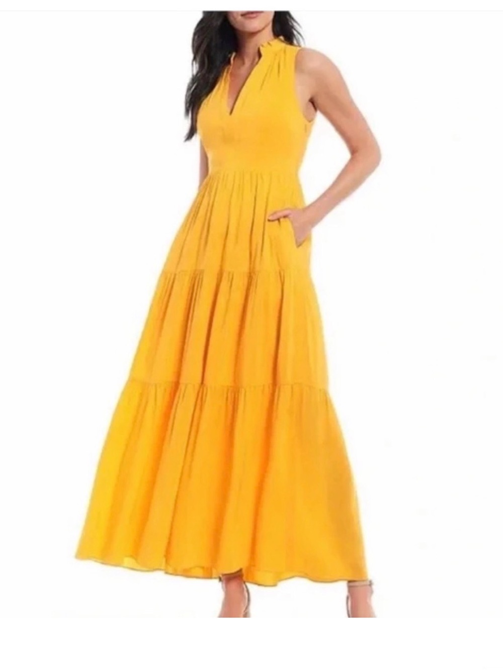 ANTONIO MELANI Sleeveless V-Neck Tiered Maxi Dress in Yellow